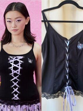 Hot Topic 1X Sanrio Kuromi Lace Up Strappy Tank Top